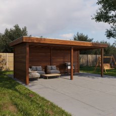 19x10 Lugarde Select Grimsby Gazebo Treated Brown - in situ, back angle view