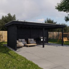 19x10 Lugarde Select Grimsby Gazebo Treated Black - in situ, back angle view