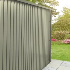 10x6 Hex Living Alton Apex Metal Shed in Sage Green - downpipe