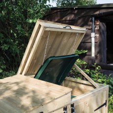 Rowlinson Apex Double Bin Store With Solid Back - Pressure Treated - in situ, lid open