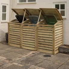 Rowlinson Triple Wheelie Bin Store - Pressure Treated - in situ, angle view, roof top