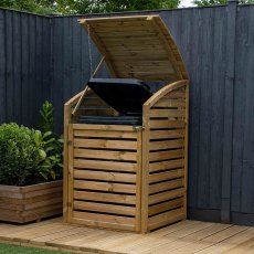 Mercia Single Wheelie Bin Store - Pressure Treated - in situ, lid open