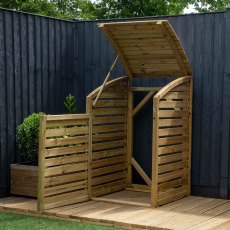 Mercia Single Wheelie Bin Store - Pressure Treated - in situ, doors open