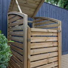 Mercia Single Wheelie Bin Store - Pressure Treated - in situ, top lid open