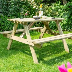 Rowlinson Traditional 4 Seater Picnic Table 1.2m - Pressure Treated - in situ, close