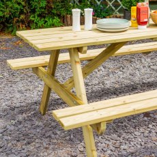 Rowlinson Traditional 8 Seater Picnic Table 1.8m - Pressure Treated - in situ, side view