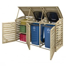 Rowlinson Double Wheelie Bin Store With Single Box Store - Pressure Treated - lid open