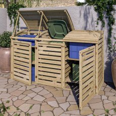 Rowlinson Single Bin Store With Double Box Store - Pressure Treated - in situ, angle view, lid open