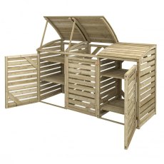 #]Rowlinson Single Bin Store With Double Box Store - Pressure Treated - isolated, lid open
