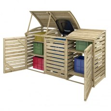 #]Rowlinson Single Bin Store With Double Box Store - Pressure Treated - isolated, doors open