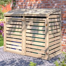 Rowlinson Single Wheelie Bin Store With Box Store - Pressure Treated - in situ, doors closed