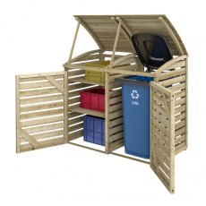 Rowlinson Single Wheelie Bin Store With Box Store - Pressure Treated - isolated, doors open