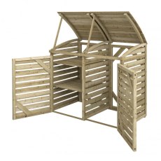 Rowlinson Single Wheelie Bin Store With Box Store - Pressure Treated - isolated, doors fully open