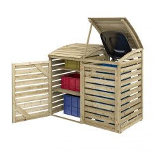 Rowlinson Single Wheelie Bin Store With Box Store - Pressure Treated - isolated, doors half open