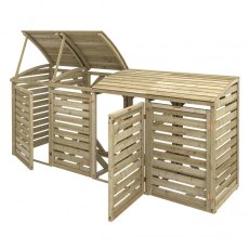 Rowlinson Quadruple Wheelie Bin Store - Pressure Treated - isolated, lid open