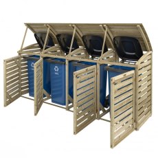 Rowlinson Quadruple Wheelie Bin Store - Pressure Treated - isolated, doors open