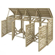 Rowlinson Quadruple Wheelie Bin Store - Pressure Treated - isolated, doors open, no bins