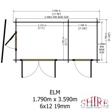 6Gx12 Shire Elm Log Cabin with Side Shed in 19mm Logs - footprint