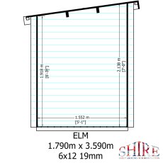 6Gx12 Shire Elm Log Cabin with Side Shed in 19mm Logs - internal dimensions