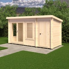 6Gx14 Shire Elm Log Cabin with Side Shed in 19mm Logs - in situ