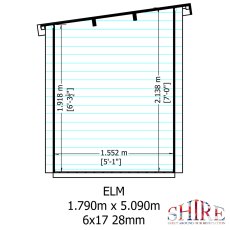 6Gx17 Shire Elm Log Cabin with Side Shed in 19mm Logs - internal dimensions
