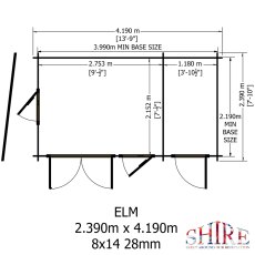 8Gx14 Shire Elm Log Cabin with Side Shed in 19mm Logs - footprint