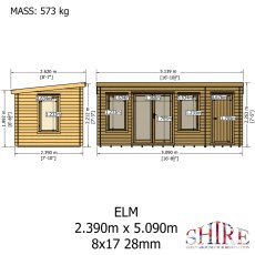 8Gx17 Shire Elm Log Cabin with Side Shed in 19mm Logs - dimensions