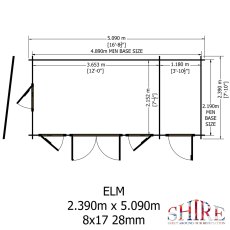 8Gx17 Shire Elm Log Cabin with Side Shed in 19mm Logs - footprint