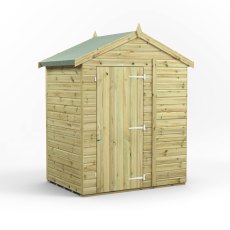 4x6 Powersheds Premium Tongue & Groove Apex Wooden Shed - Pressure Treated - isolated, angle view windowless