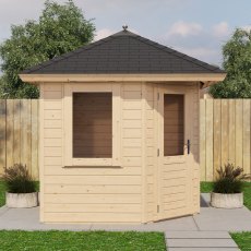 8 x 8 (2.4m x 2.4m) Lugarde Select Oban Summerhouse in 28mm Wall Thickness - in situ, side view