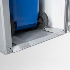 Biohort Alex Single Wheelie Bin Store - Detail of bin wheels inside store.