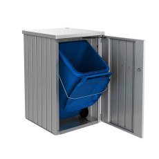 Biohort Alex Single Wheelie Bin Store - Side-angle, open doors.