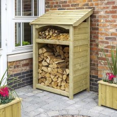 3x2 Rowlinson Premium Heritage Single Log Store - Pressure Treated - in situ, angle view