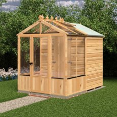 8x6 Shire Holkham Combi Greenhouse with Shed - in situ, side angle view