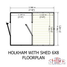 8x6 Shire Holkham Combi Greenhouse with Shed - footprint