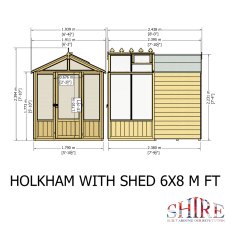 8x6 Shire Holkham Combi Greenhouse with Shed - dimensions