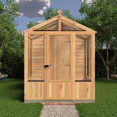 8x6 Shire Holkham Combi Greenhouse with Shed - in situ, front view