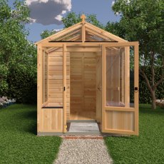8x6 Shire Holkham Combi Greenhouse with Shed - in situ, front view, doors open
