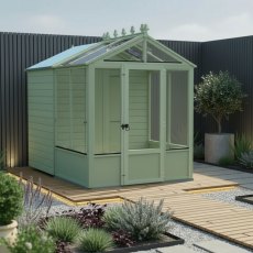 Shire Holkham 8x6 Combi Greenhouse with Shed painted green