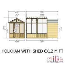 12x6 Shire Holkham Combi Greenhouse with Shed - dimensions