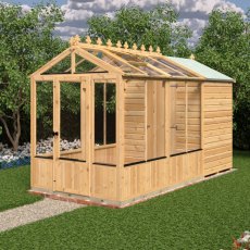 12x6 Shire Holkham Combi Greenhouse with Shed - in situ, side view