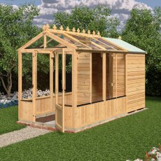 12x6 Shire Holkham Combi Greenhouse with Shed - in situ, side view, doors open