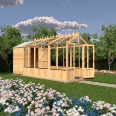 16x6 Shire Holkham Combi Greenhouse with Shed - in situ, angle view, doors open