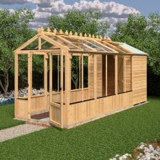 16x6 Shire Holkham Combi Greenhouse with Shed - in situ, side view, doors open