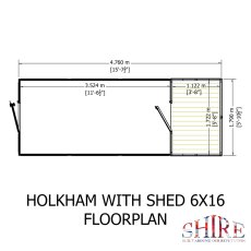 16x6 Shire Holkham Combi Greenhouse with Shed - footprint