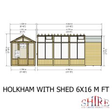 16x6 Shire Holkham Combi Greenhouse with Shed - dimensions