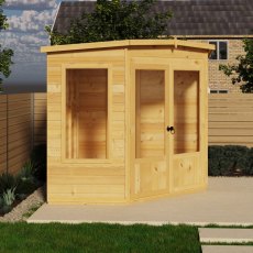 7x7 Shire Ramsey Corner Summerhouse - in situ, side view
