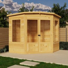 7x7 Shire Ramsey Corner Summerhouse - in situ, front view