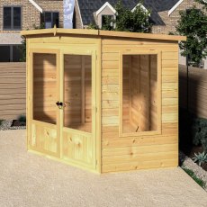 8x8 Shire Ramsey Corner Summerhouse - in situ, side view