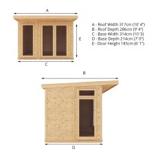 3mx2m Mercia Insulated Garden Room - dimensions